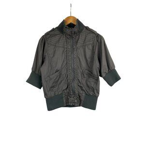 Unionbay Womens Short Sleeve Bomber Jacket Large Gray 100% Cotton